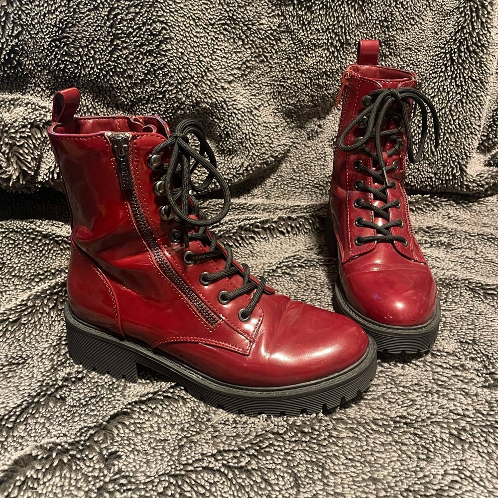 Red Lace-Up Ankle Boots
